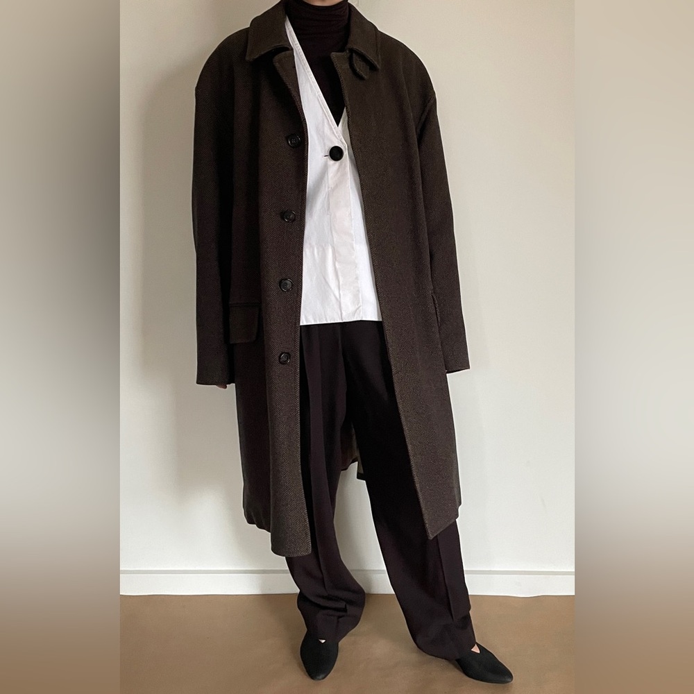 Wool Check Midi Coat